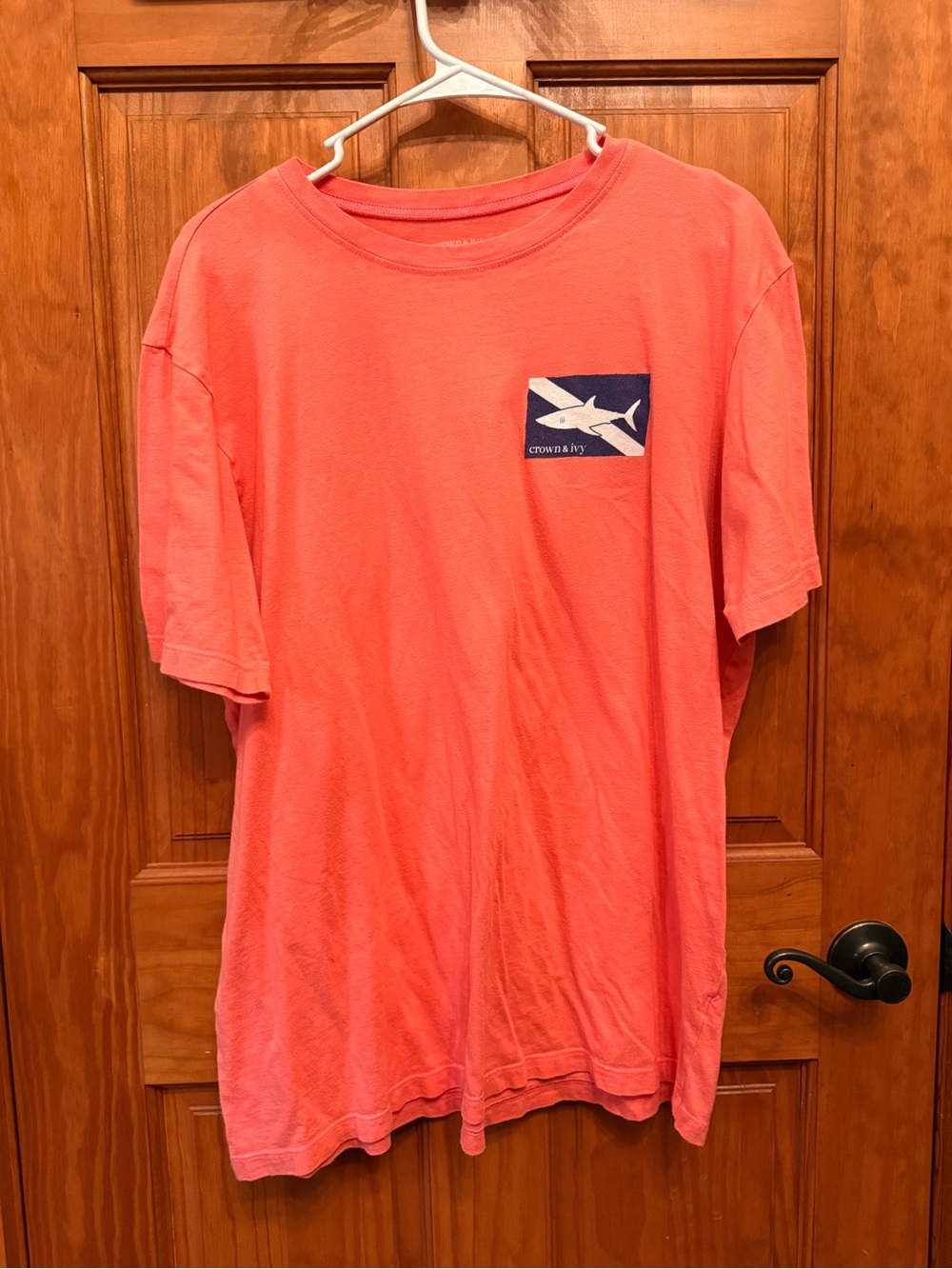 crown & ivy Coral Pink Short Sleeve Tee with Shark Patch